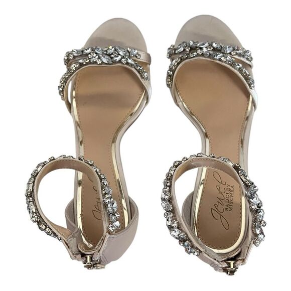 Badgley Mischka | Caroline Champagne Embellished Strap Evening Shoe Heels 6.5 - Picture 10 of 13